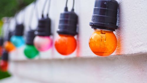 Close-up of multi colored lights on table