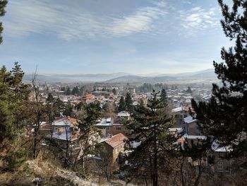 High angle view of townscape against sky