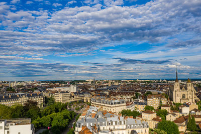 High angle view of buildings in city