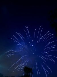Low angle view of firework display at night