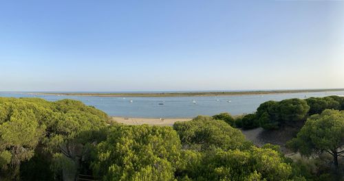 Panoramic view of the río piedras in the town of rompido, huelva at its mouth to the atlantic ocean.