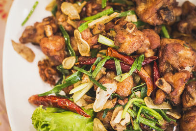 Close-up of food served in plate