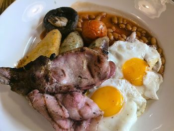 High angle view of breakfast served in plate