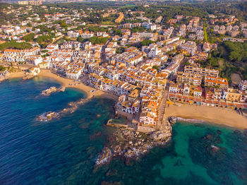 High angle view of buildings in city