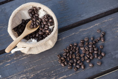 Close-up of coffee beans on table