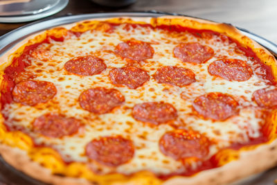 Close-up of pizza on table