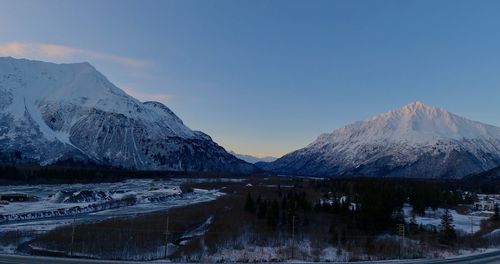 Scenic view of snowcapped mountains against sky