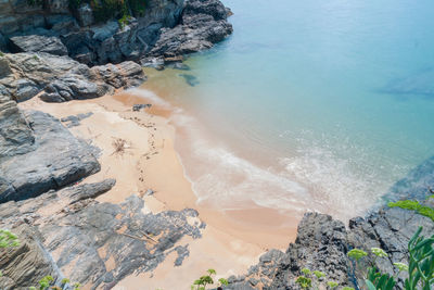 High angle view of rocks on beach