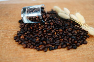 Close-up of coffee beans on table