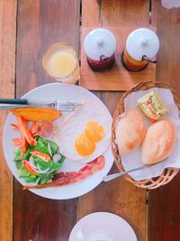 High angle view of breakfast served on table