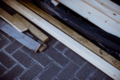 High angle view of wood on floor