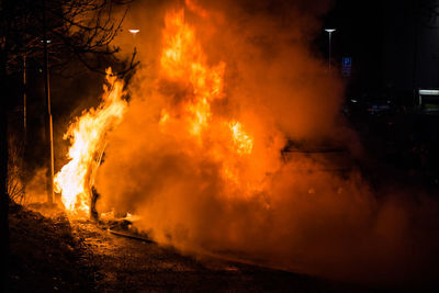 View of fire at night