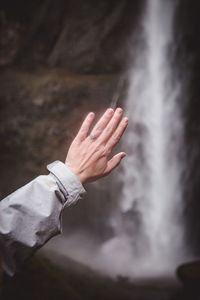 Close-up of hand with text on finger