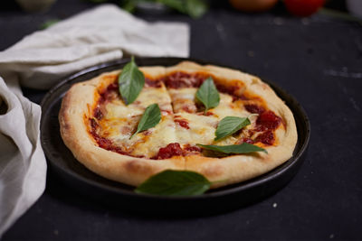 Close-up of pizza on table