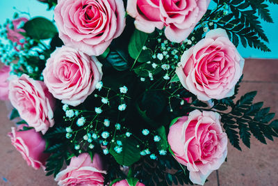 High angle view of rose bouquet