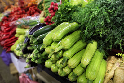 Green vegetables for sale at market stall