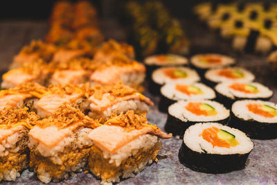 Close-up of sushi on table