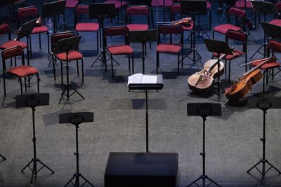 Empty chairs in music class