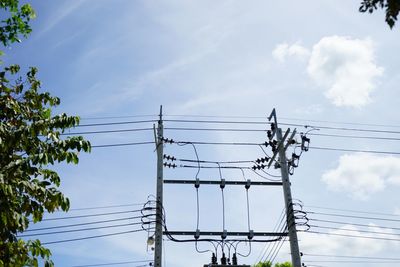 Low angle view of electricity pylon against sky