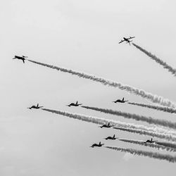 Low angle view of helicopter flying in sky