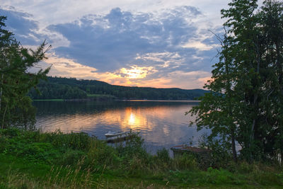 Scenic view of lake against sky during sunset