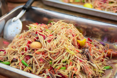 Close-up of chopped vegetables in container