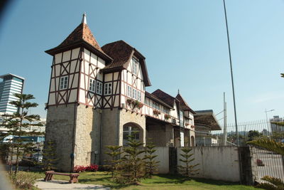 Low angle view of built structure against clear sky