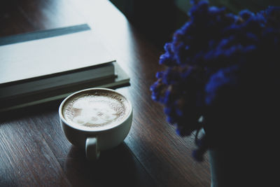 High angle view of coffee on table