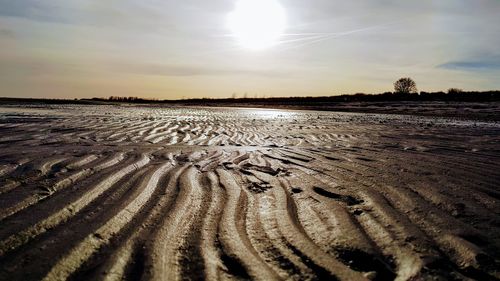 Scenic view of beach against sky during sunset