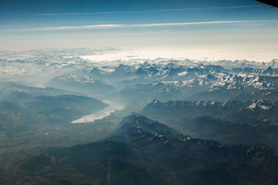 Aerial view of mountains against sky