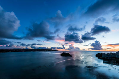 Scenic view of sea against dramatic sky