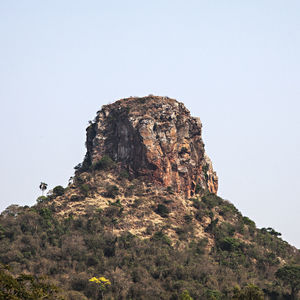 Low angle view of rock formation against clear sky