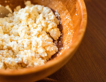 High angle view of food in bowl on table