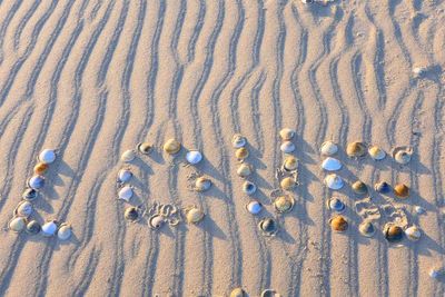 High angle view of sand on beach