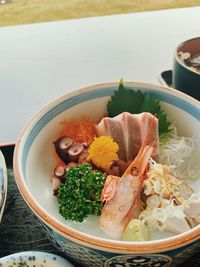 High angle view of food in bowl on table