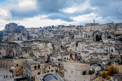 High angle view of buildings in town