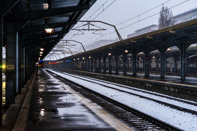 Railroad station platform against sky