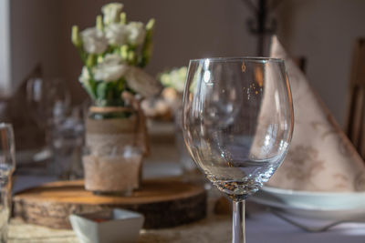 Close-up of wine glass on table