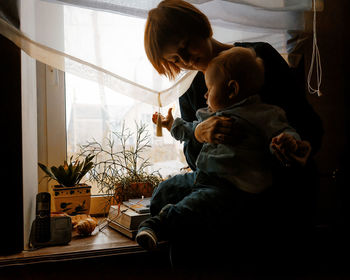 Mother and baby at home