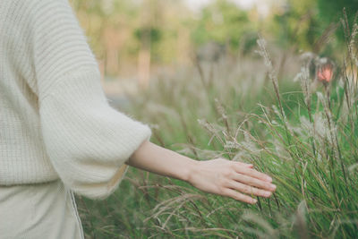 Midsection of woman holding plant