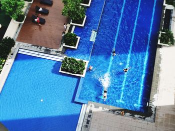 High angle view of boats in sea