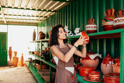 Woman looking at market stall