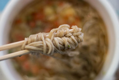 Close-up of noodles in bowl