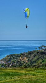 Scenic view of sea against blue sky