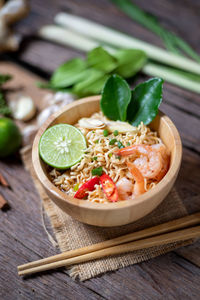 Close-up of salad served on table