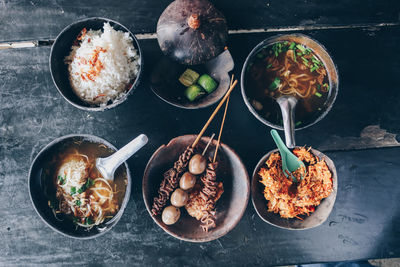 High angle view of food on table