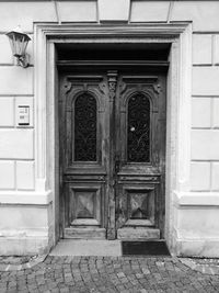 Closed door of building