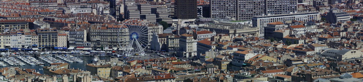 High angle view of buildings in city