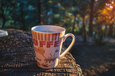 Close-up of coffee cup on table