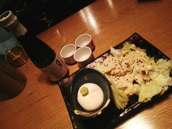 High angle view of food on table